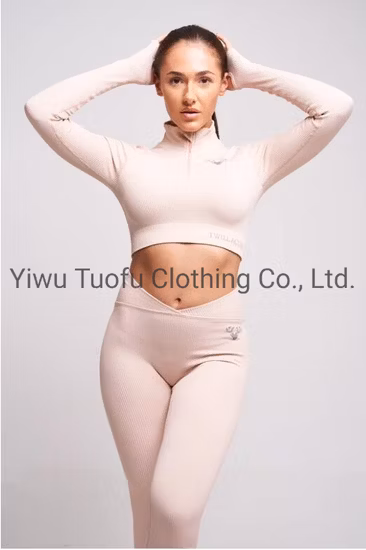Ladies Seamless Sport Zip Crop Top Gym Wear Yoga Wear Sports Wear Crop Top Zip Long Sleeve Zip Top Zip Crop Top