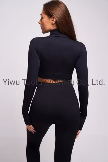 Ladies Seamless Sport Zip Crop Top Gym Wear Yoga Wear Sports Wear Crop Top Zip Long Sleeve Zip Top Zip Crop Top